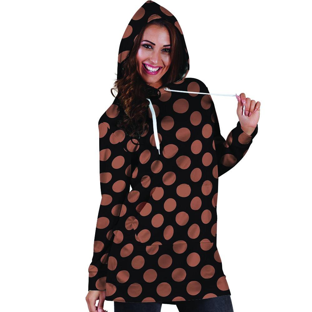 Black Brown Polka Dot Hoodie Dress-grizzshop