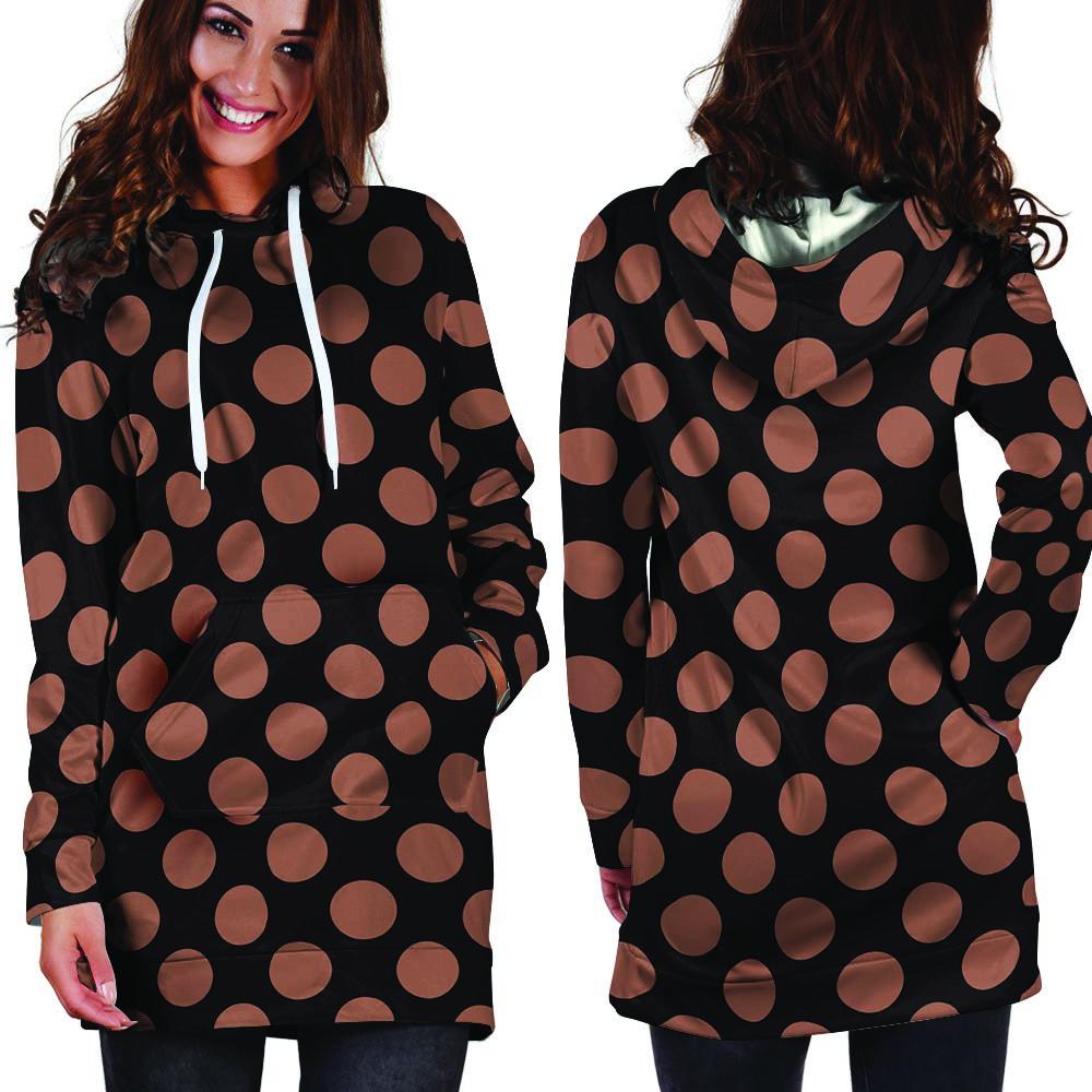 Black Brown Polka Dot Hoodie Dress-grizzshop