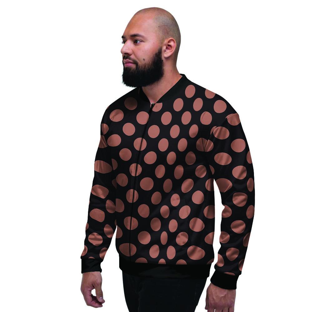 Black Brown Polka Dot Men's Bomber Jacket-grizzshop