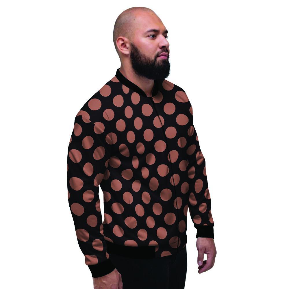 Black Brown Polka Dot Men's Bomber Jacket-grizzshop