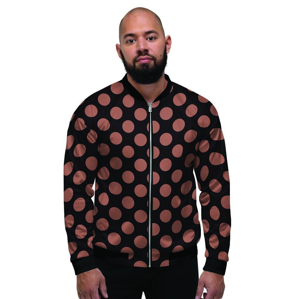 Black Brown Polka Dot Men's Bomber Jacket-grizzshop