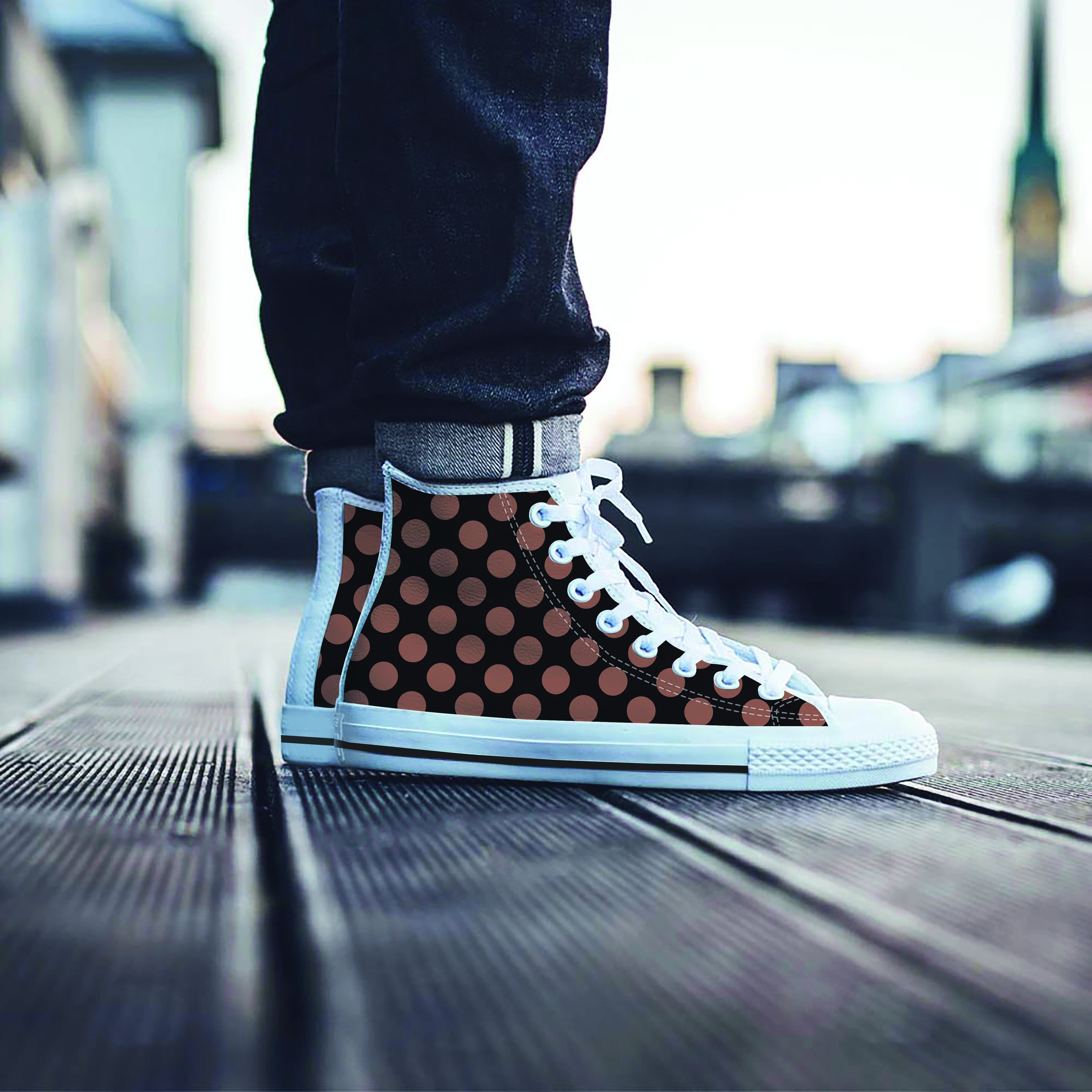 Black Brown Polka Dot Men's High Top Shoes-grizzshop