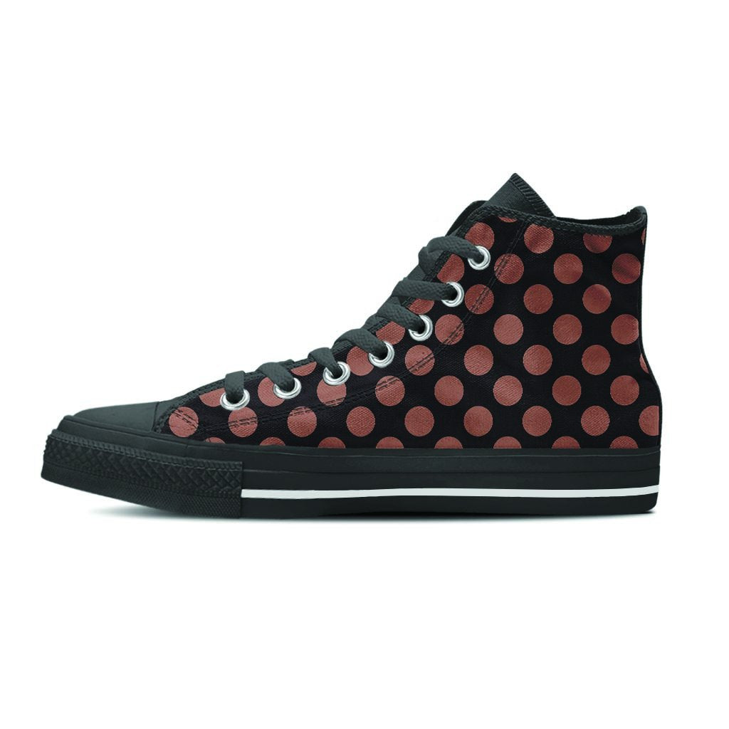 Black Brown Polka Dot Men's High Top Shoes-grizzshop