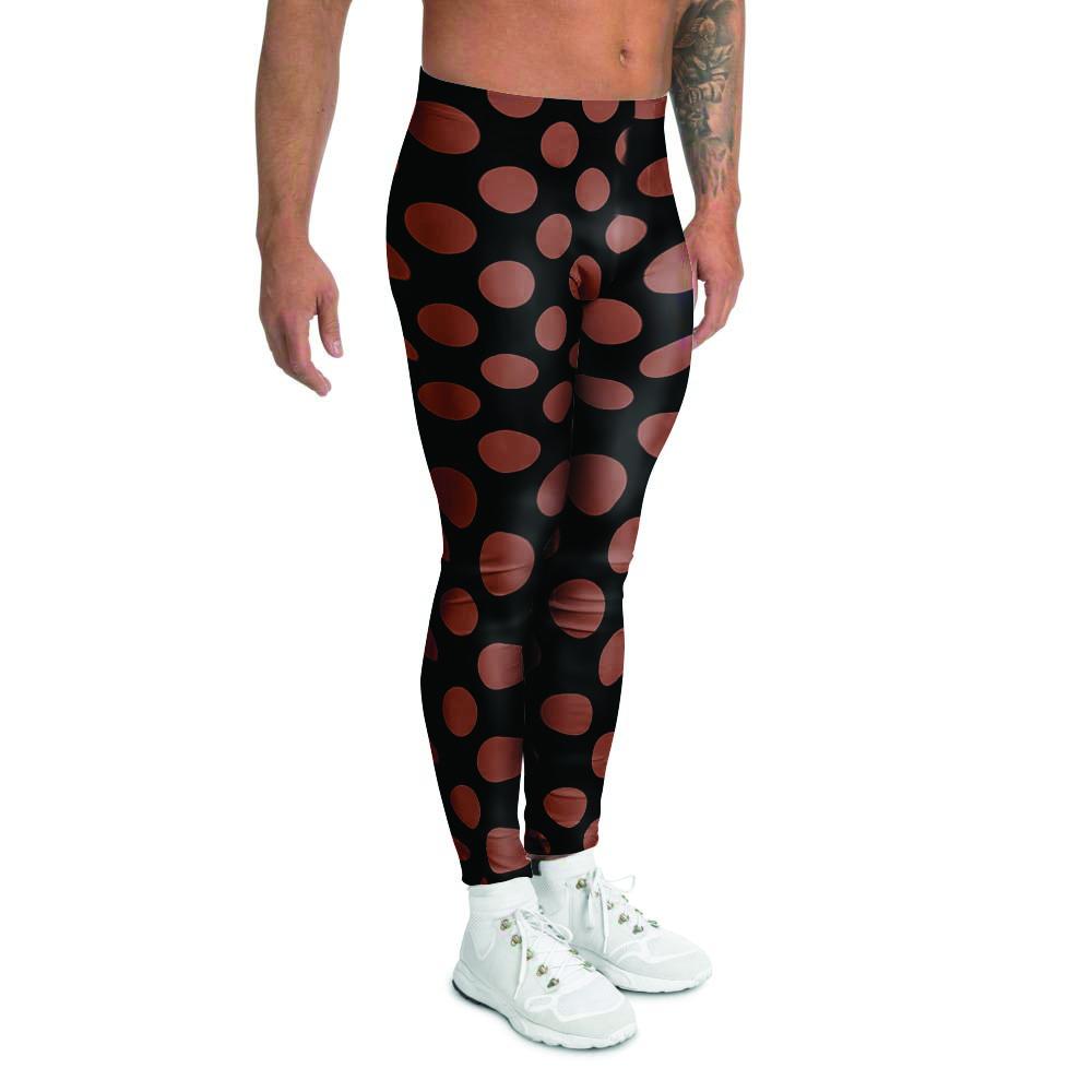 Black Brown Polka Dot Men's Leggings-grizzshop