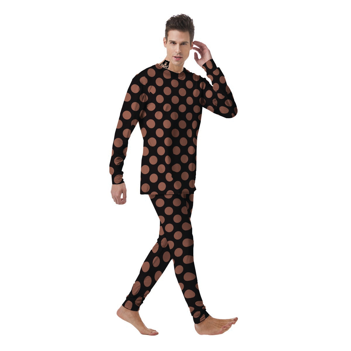 Black Brown Polka Dot Men's Pajamas-grizzshop