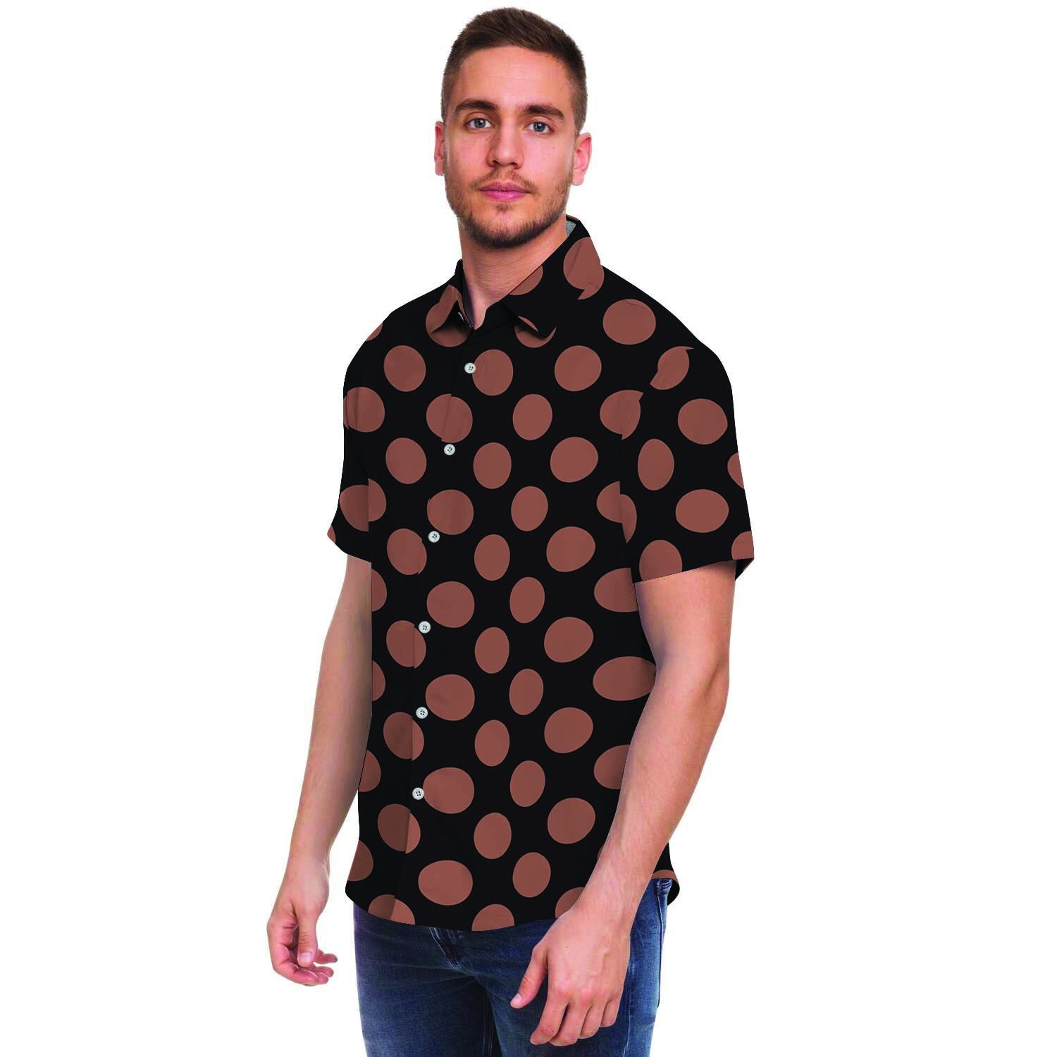 Black Brown Polka Dot Men's Short Sleeve Shirt-grizzshop