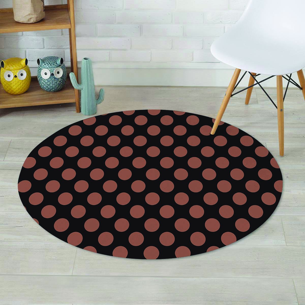 Black Brown Polka Dot Round Rug-grizzshop