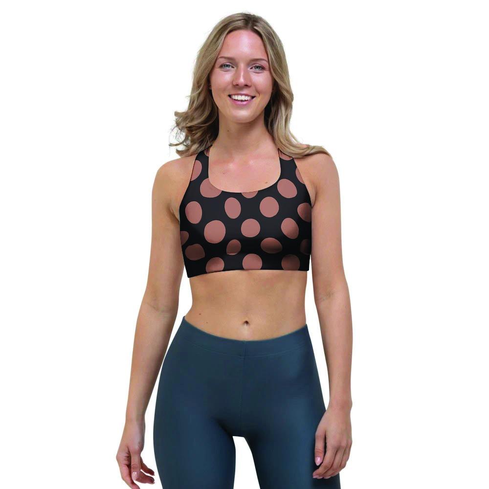 Black Brown Polka Dot Sports Bra-grizzshop