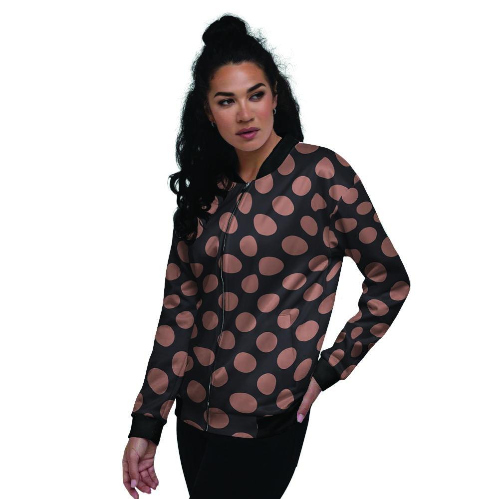 Black Brown Polka Dot Women's Bomber Jacket-grizzshop