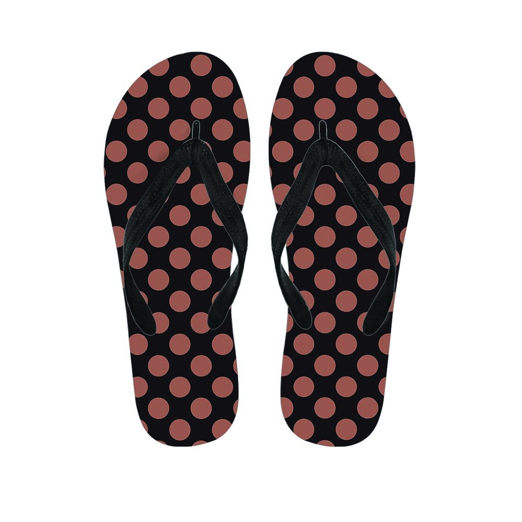 Black Brown Polka Dot Women's Flip Flops-grizzshop