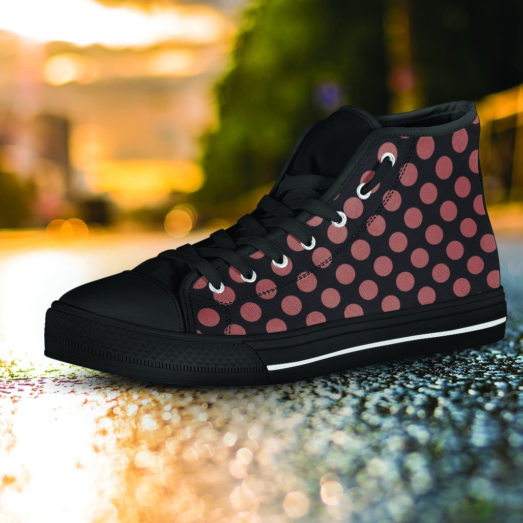Black Brown Polka Dot Women's High Top Shoes-grizzshop
