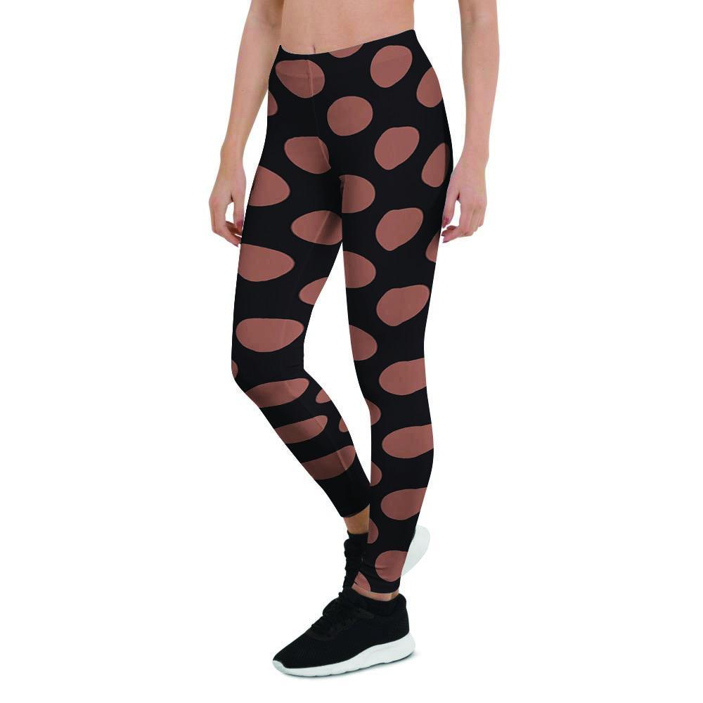 Black Brown Polka Dot Women's Leggings-grizzshop