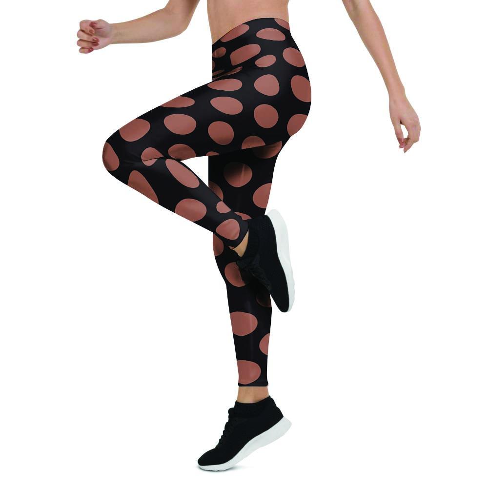 Black Brown Polka Dot Women's Leggings-grizzshop