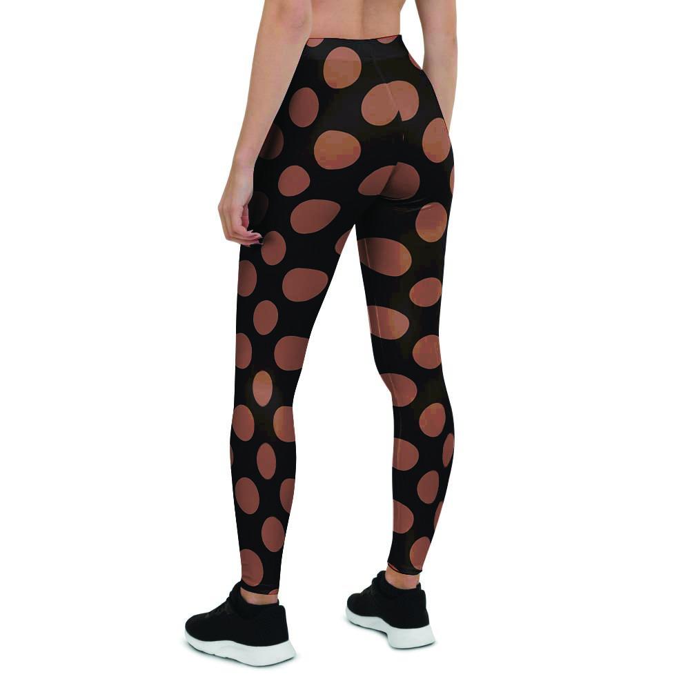 Black Brown Polka Dot Women's Leggings-grizzshop