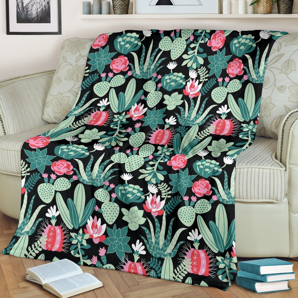 Black Cactus Pattern Print Blanket-grizzshop