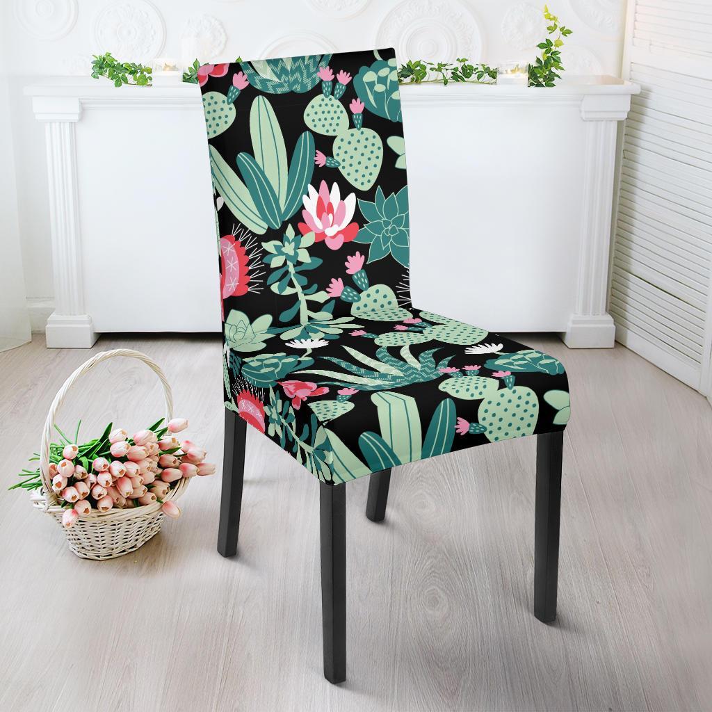 Black Cactus Pattern Print Chair Cover-grizzshop