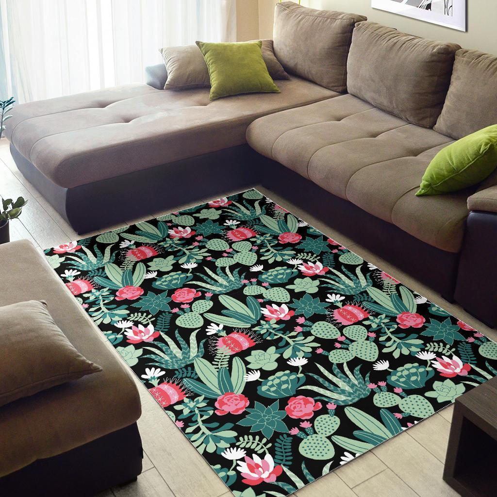 Black Cactus Pattern Print Floor Mat-grizzshop