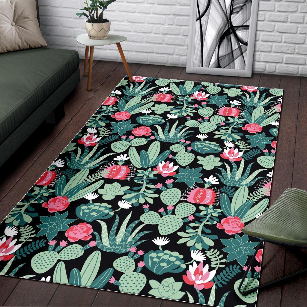 Black Cactus Pattern Print Floor Mat-grizzshop