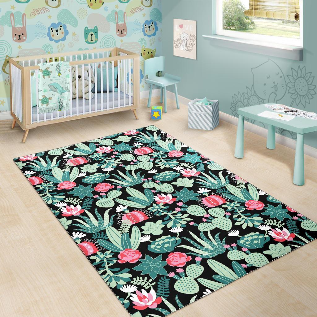 Black Cactus Pattern Print Floor Mat-grizzshop