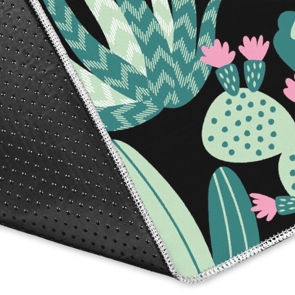 Black Cactus Pattern Print Floor Mat-grizzshop