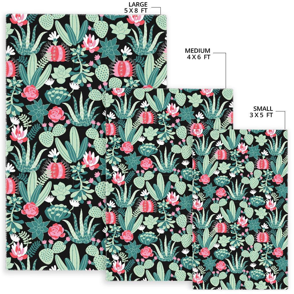 Black Cactus Pattern Print Floor Mat-grizzshop