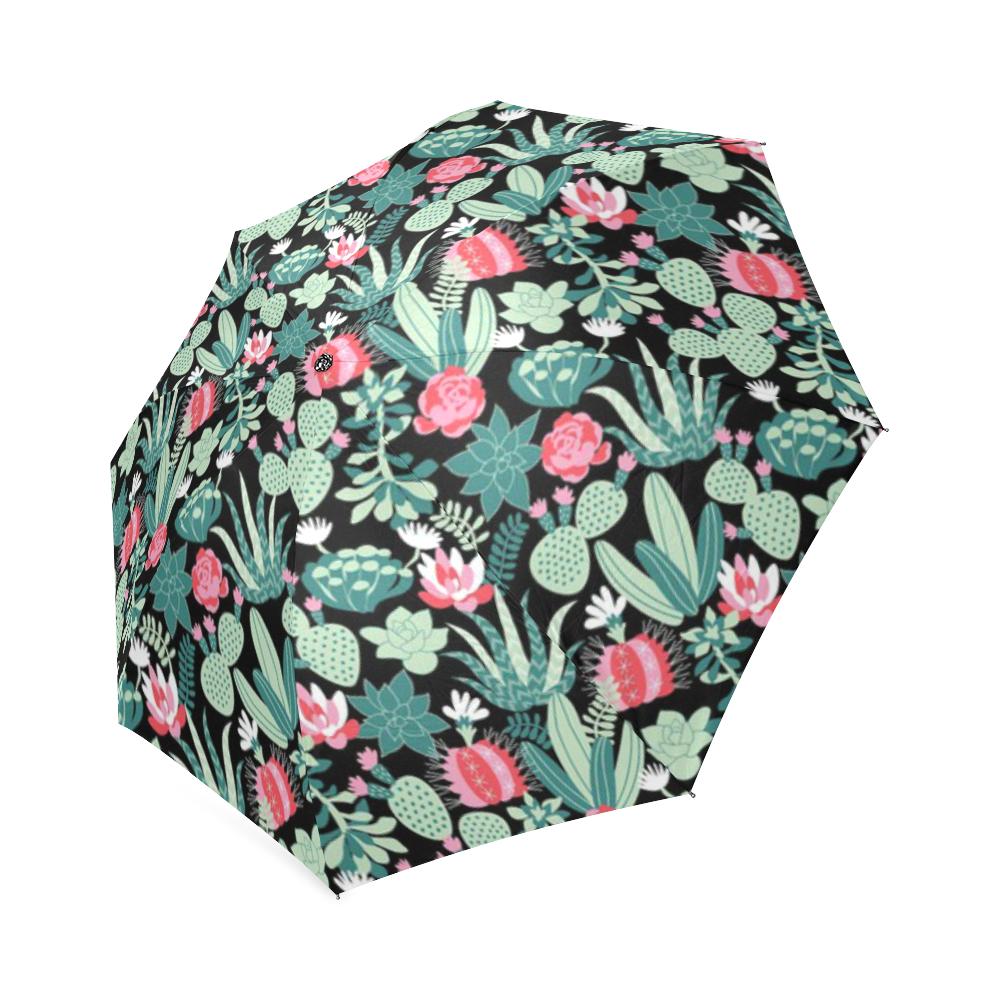 Black Cactus Pattern Print Foldable Umbrella-grizzshop