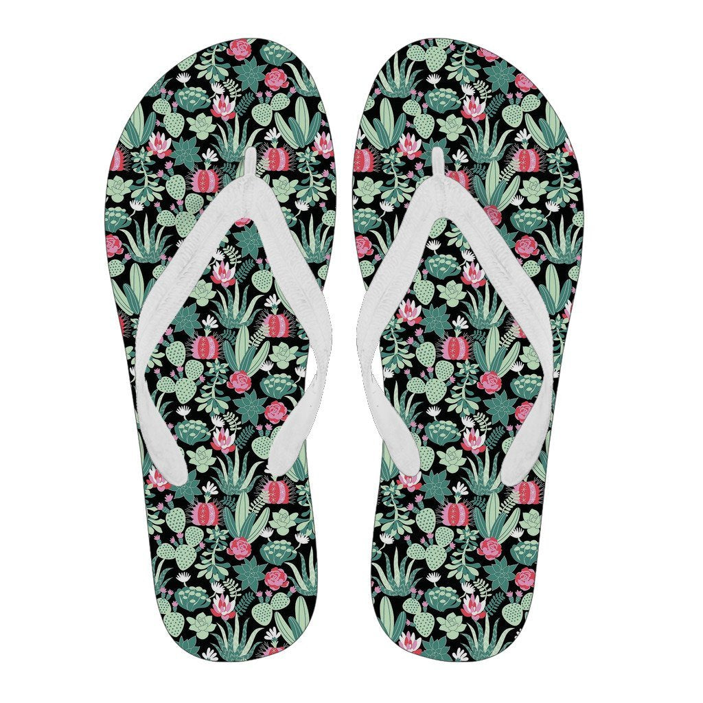 Black Cactus Pattern Print Men & Women Flip Flops-grizzshop