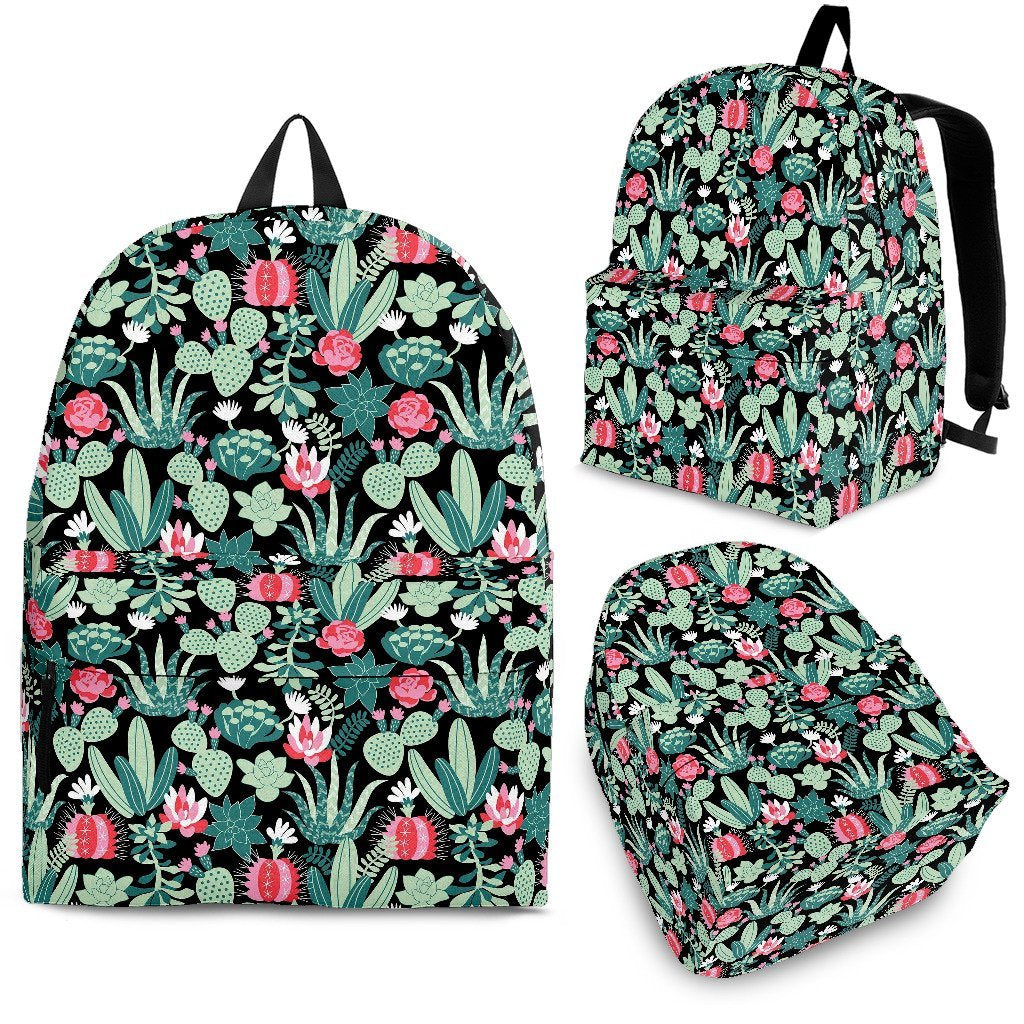 Black Cactus Pattern Print Premium Backpack-grizzshop