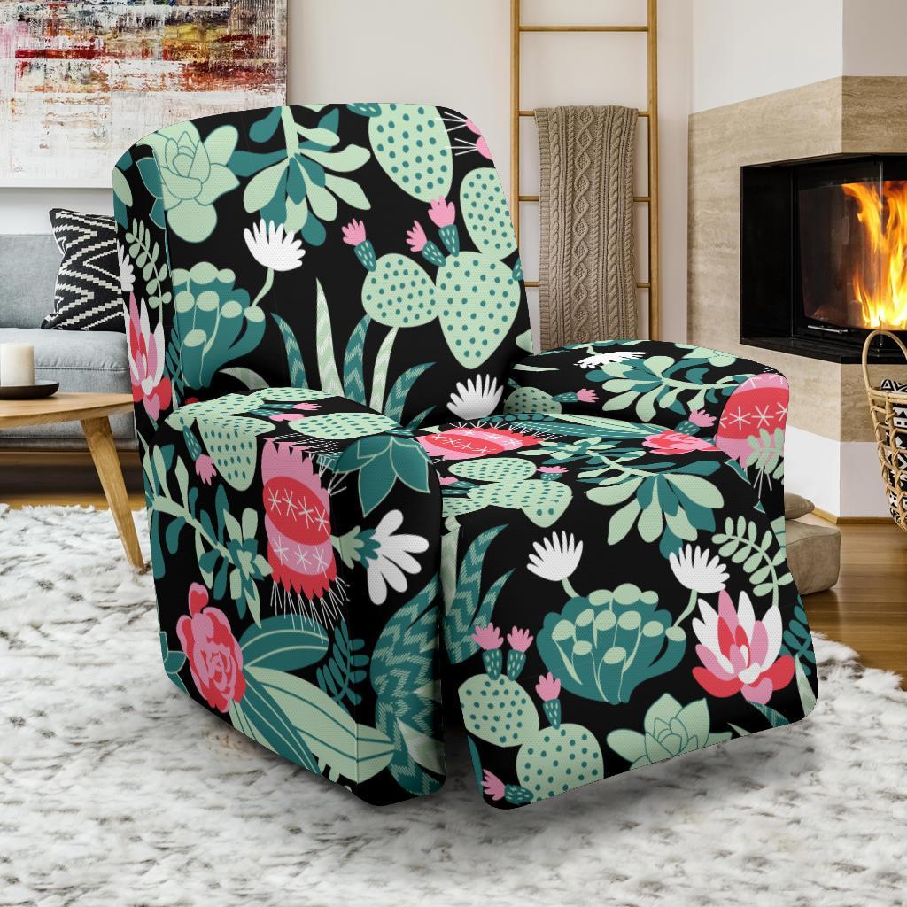 Black Cactus Pattern Print Recliner Cover-grizzshop