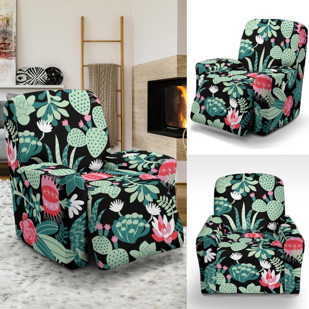 Black Cactus Pattern Print Recliner Cover-grizzshop