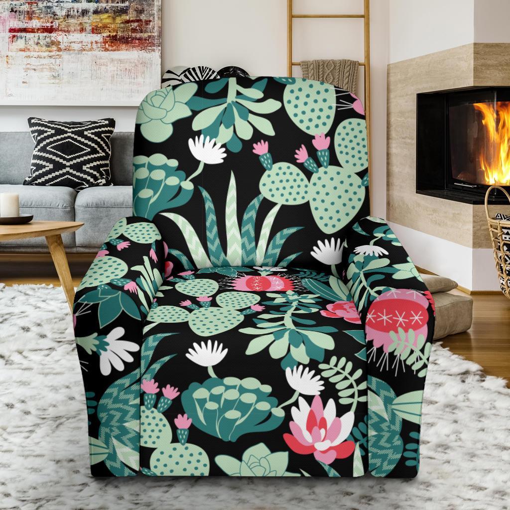 Black Cactus Pattern Print Recliner Cover-grizzshop