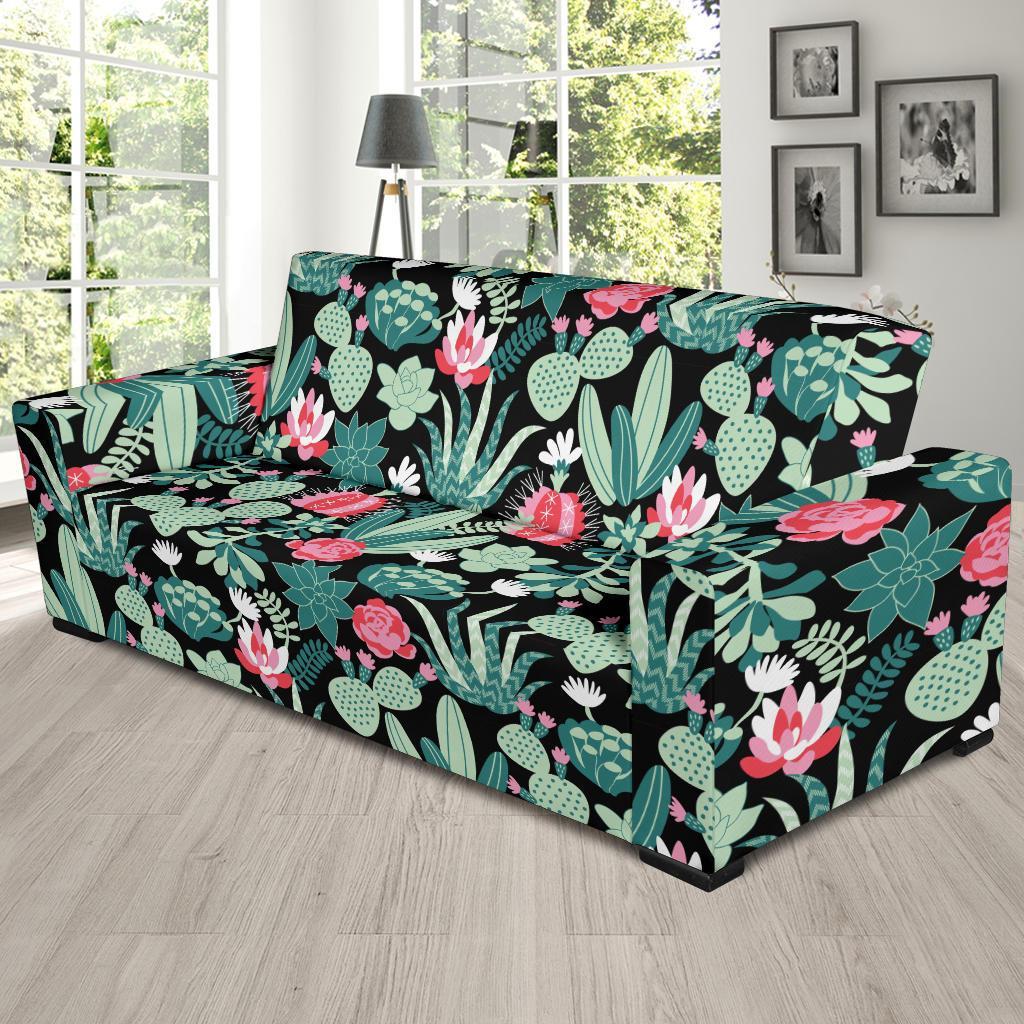 Black Cactus Pattern Print Sofa Covers-grizzshop