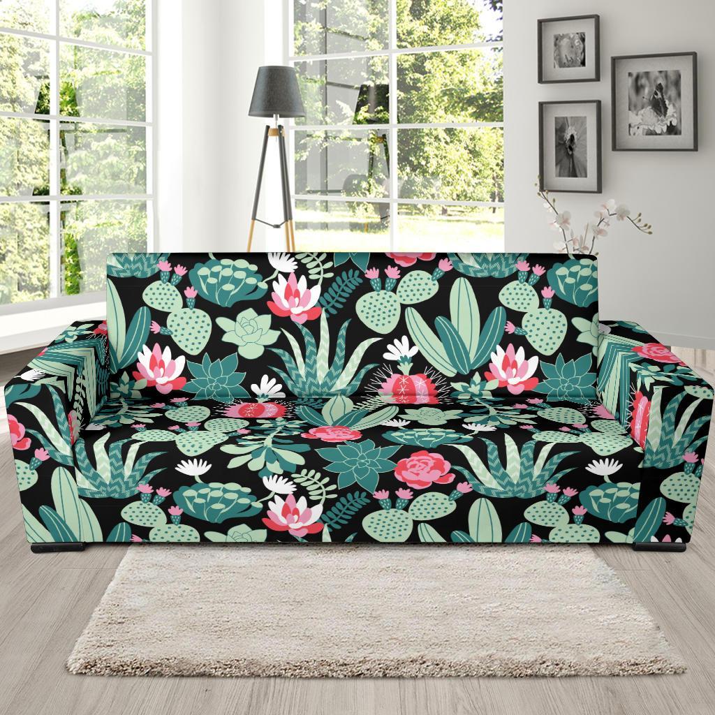 Black Cactus Pattern Print Sofa Covers-grizzshop