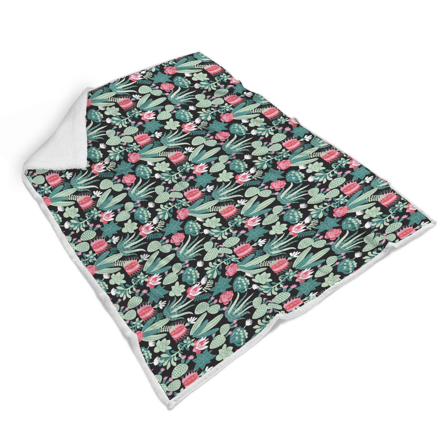 Black Cactus Pattern Print Throw Blanket-grizzshop