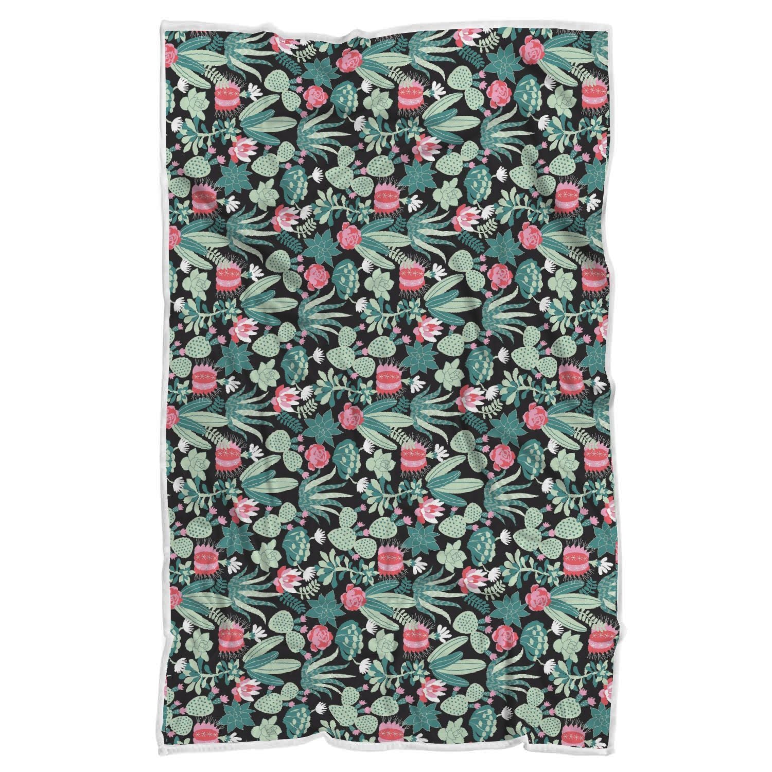 Black Cactus Pattern Print Throw Blanket-grizzshop