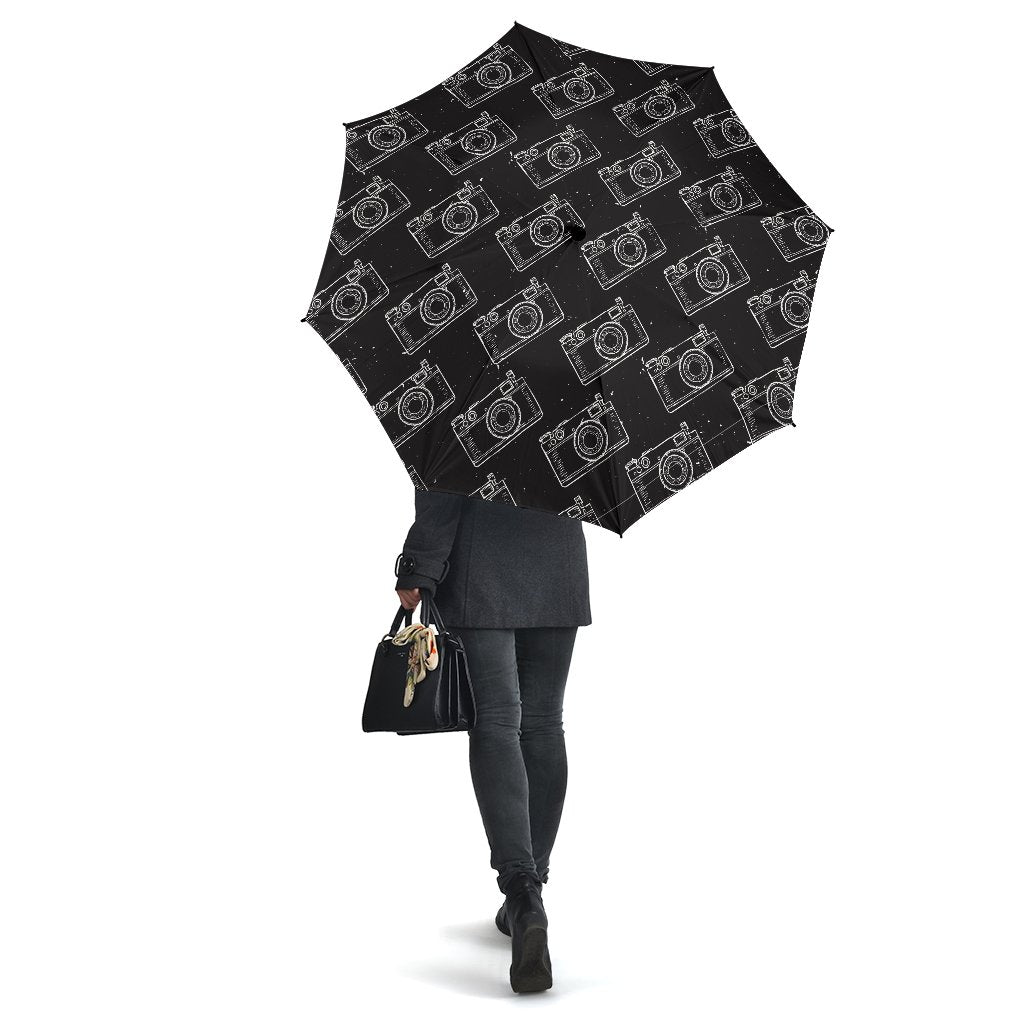 Black Camera Print Pattern Automatic Foldable Umbrella-grizzshop