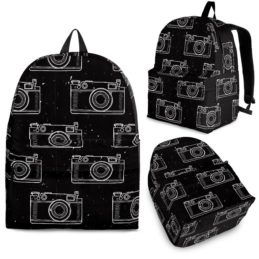 Black Camera Print Pattern Backpack-grizzshop