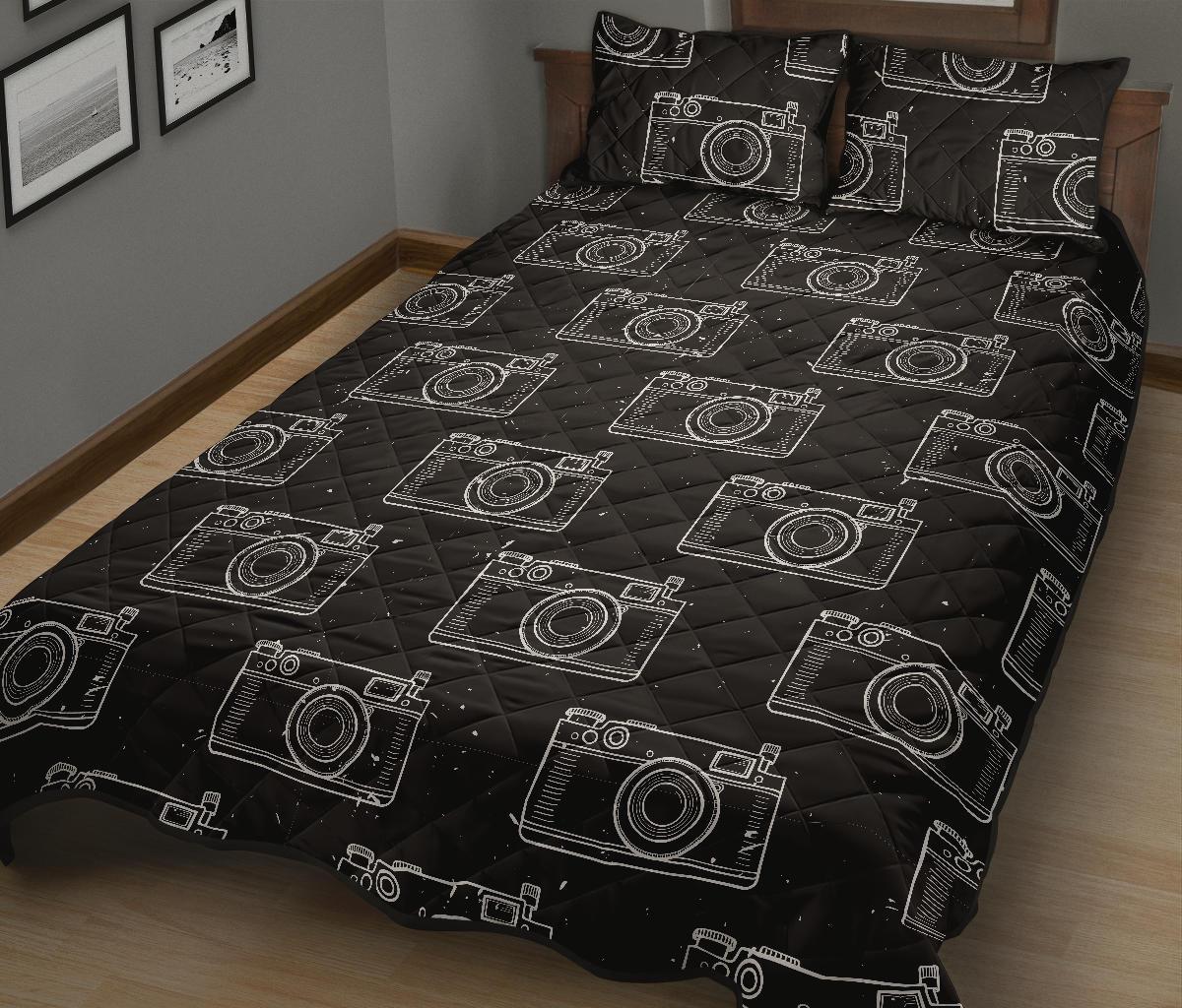 Black Camera Print Pattern Bed Set Quilt-grizzshop