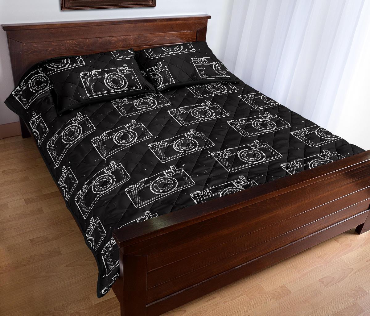 Black Camera Print Pattern Bed Set Quilt-grizzshop