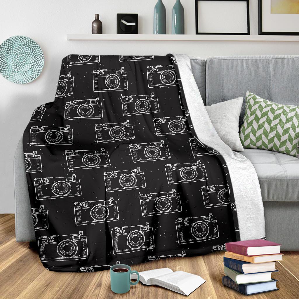 Black Camera Print Pattern Blanket-grizzshop