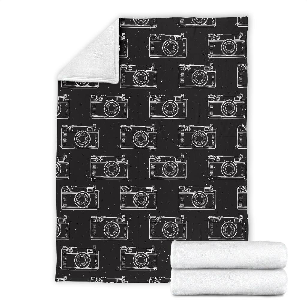 Black Camera Print Pattern Blanket-grizzshop