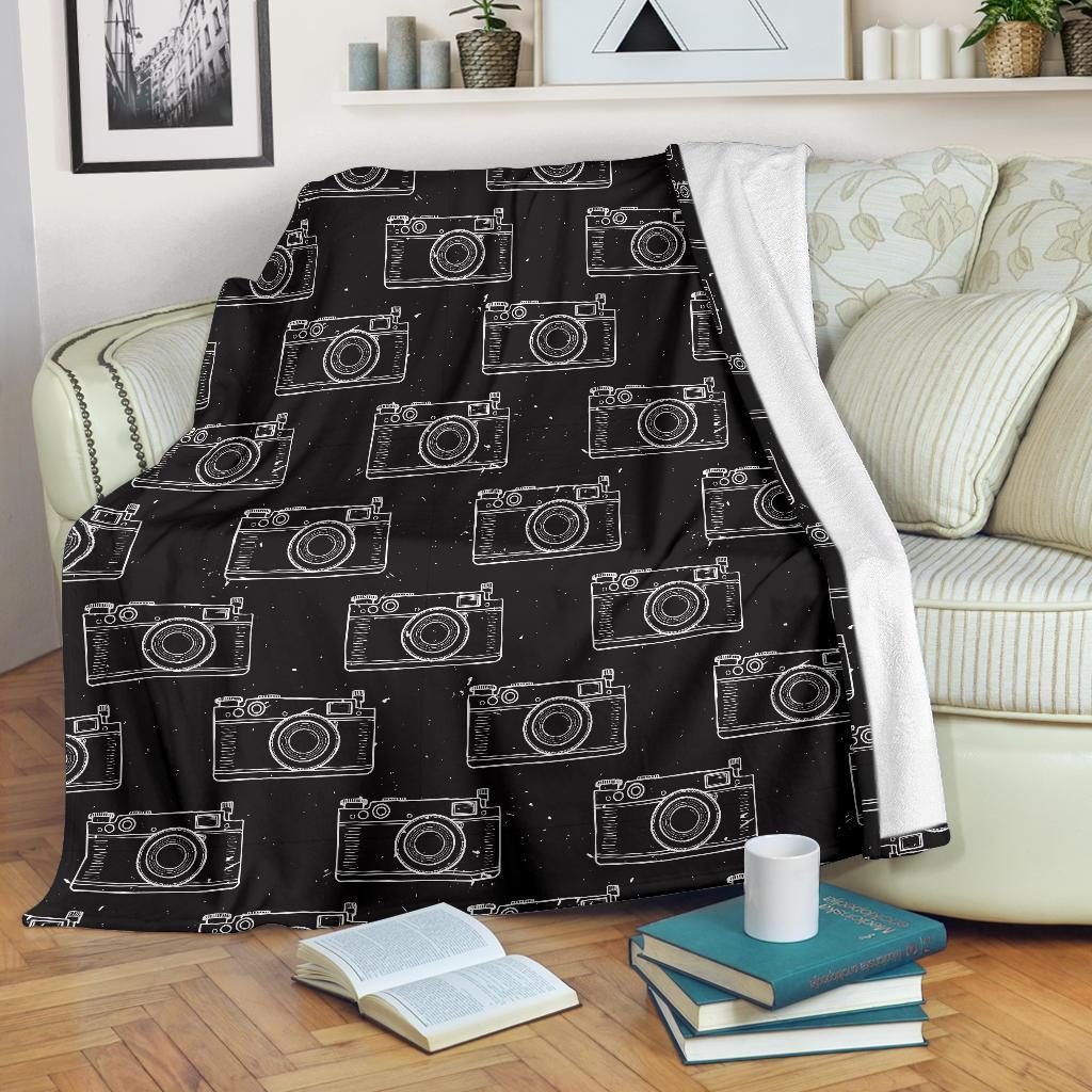 Black Camera Print Pattern Blanket-grizzshop