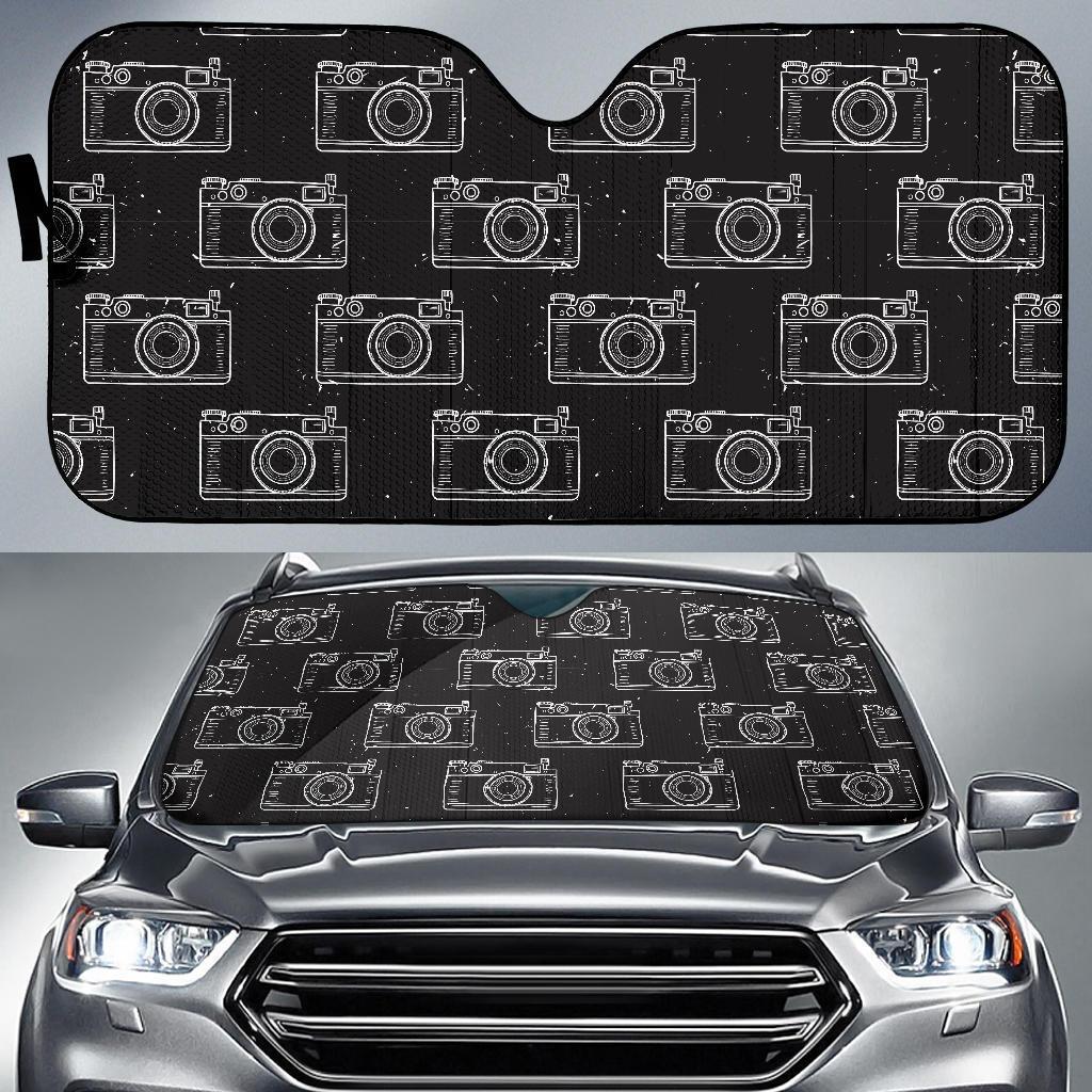 Black Camera Print Pattern Car Sun Shade-grizzshop