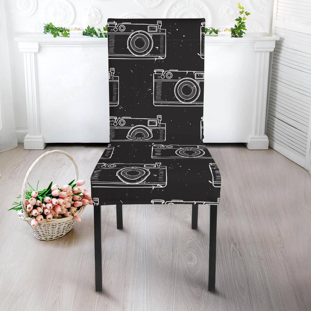 Black Camera Print Pattern Chair Cover-grizzshop