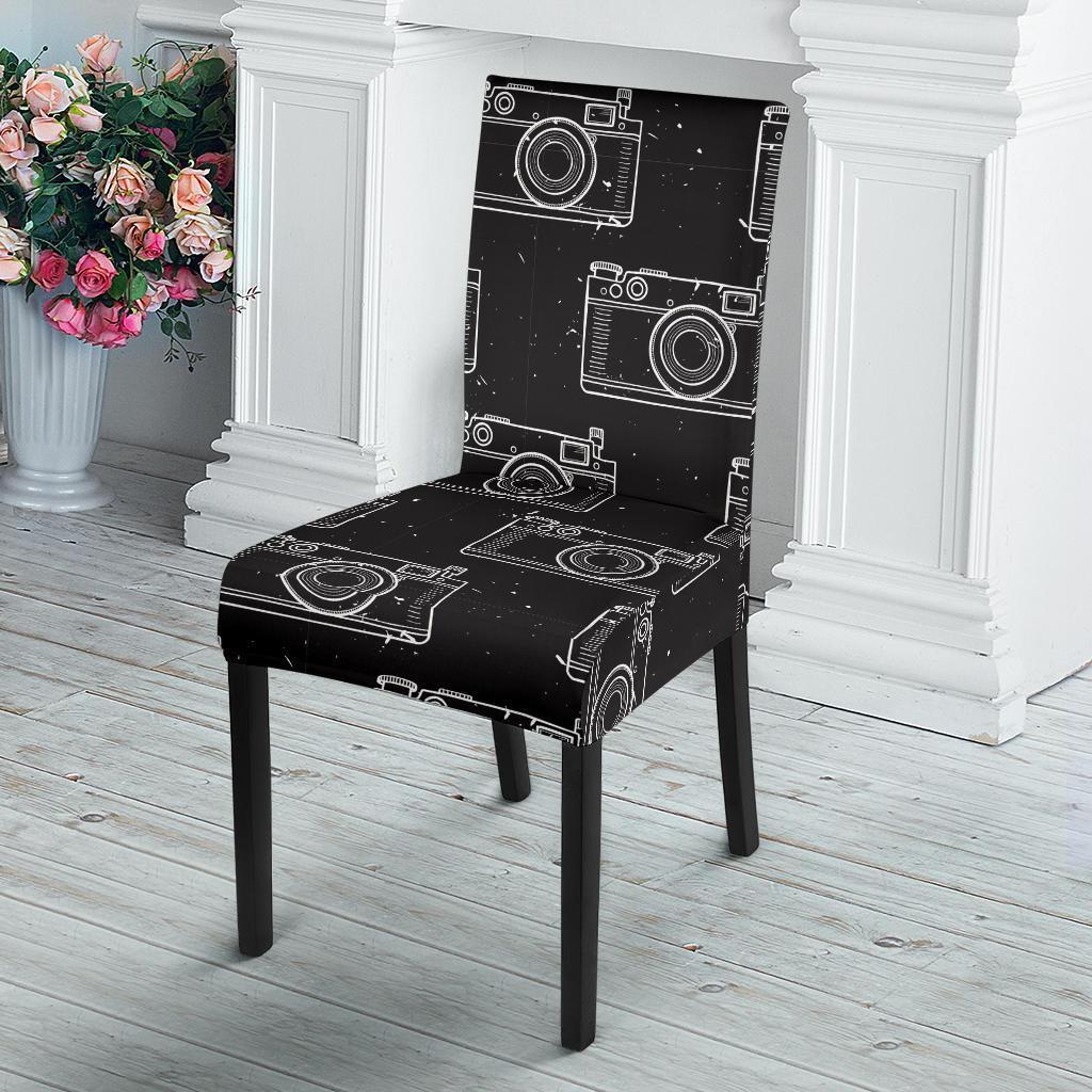 Black Camera Print Pattern Chair Cover-grizzshop