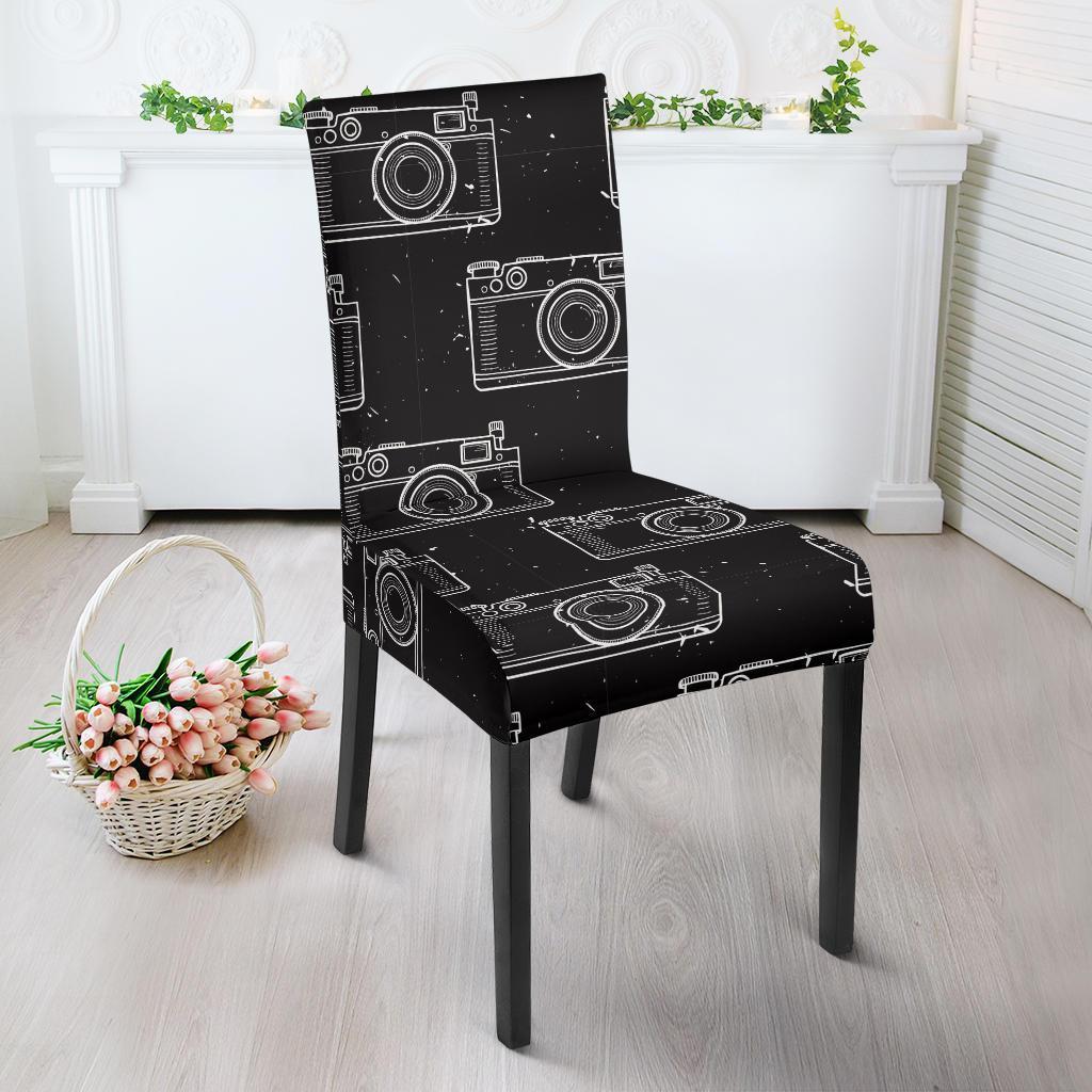 Black Camera Print Pattern Chair Cover-grizzshop