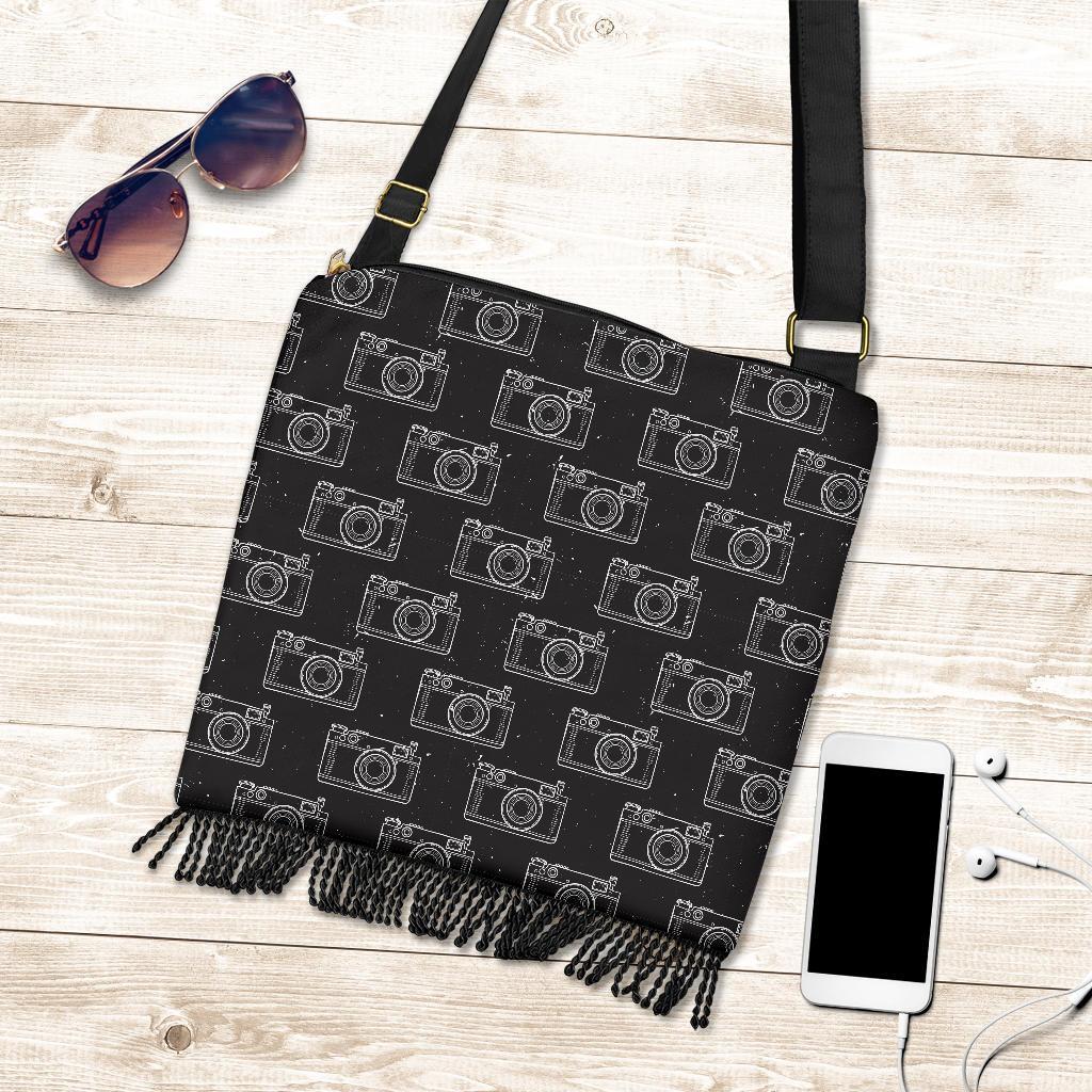 Black Camera Print Pattern Crossbody bags-grizzshop