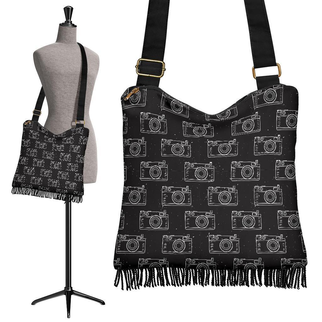 Black Camera Print Pattern Crossbody bags-grizzshop