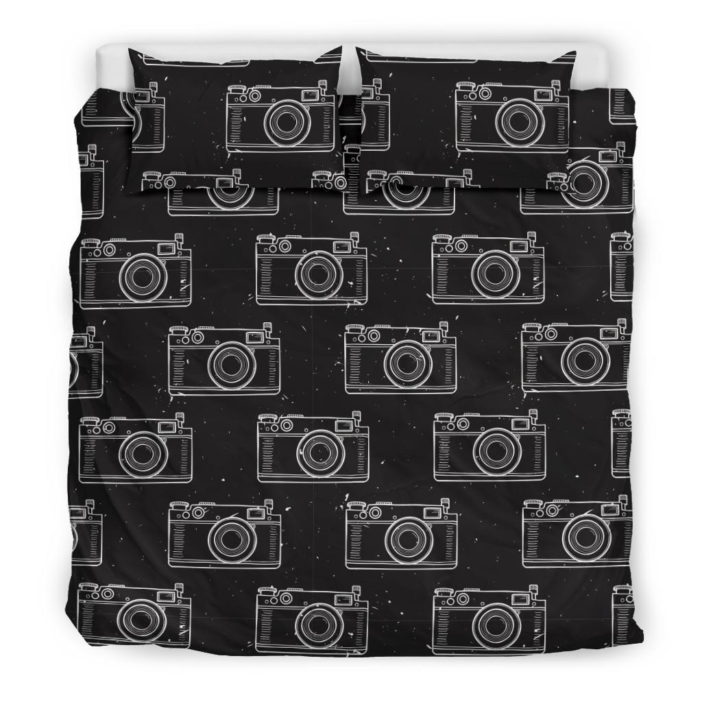 Black Camera Print Pattern Duvet Cover Bedding Set-grizzshop