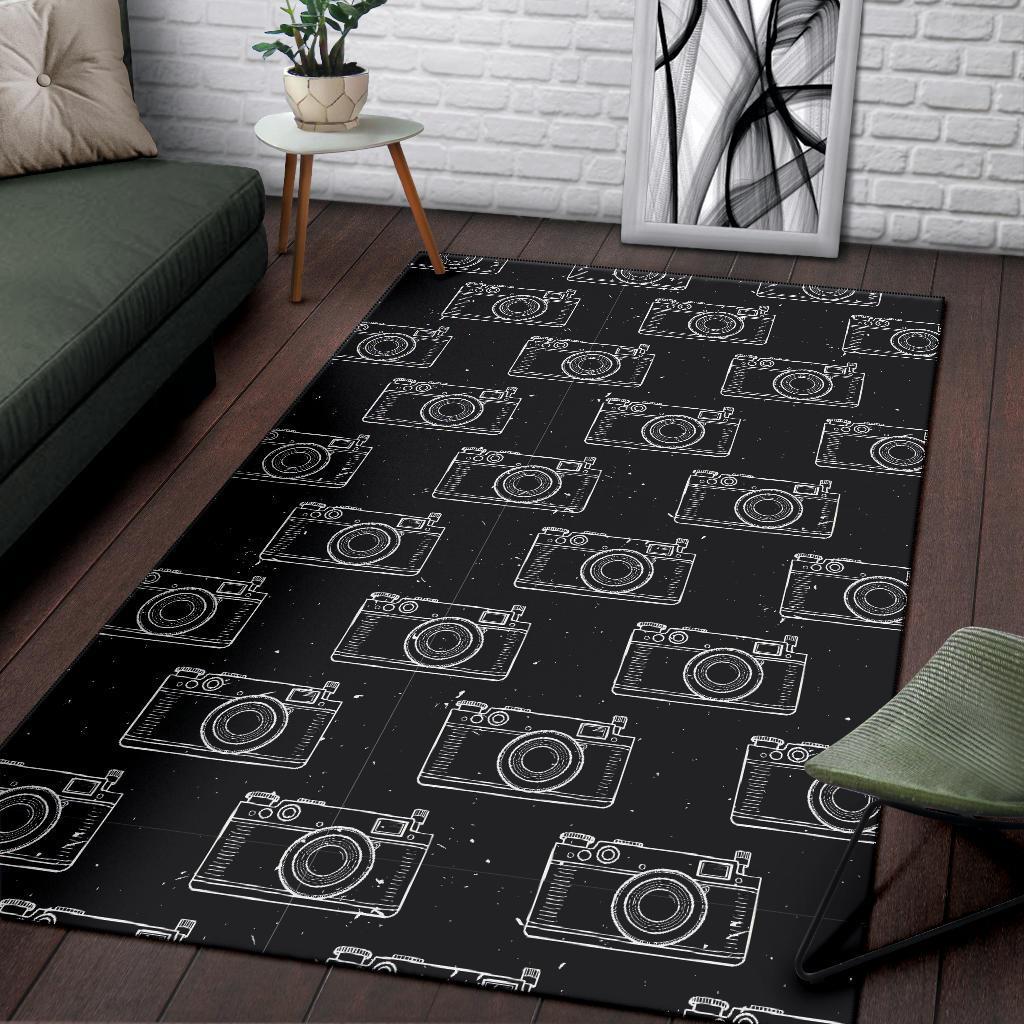 Black Camera Print Pattern Floor Mat-grizzshop